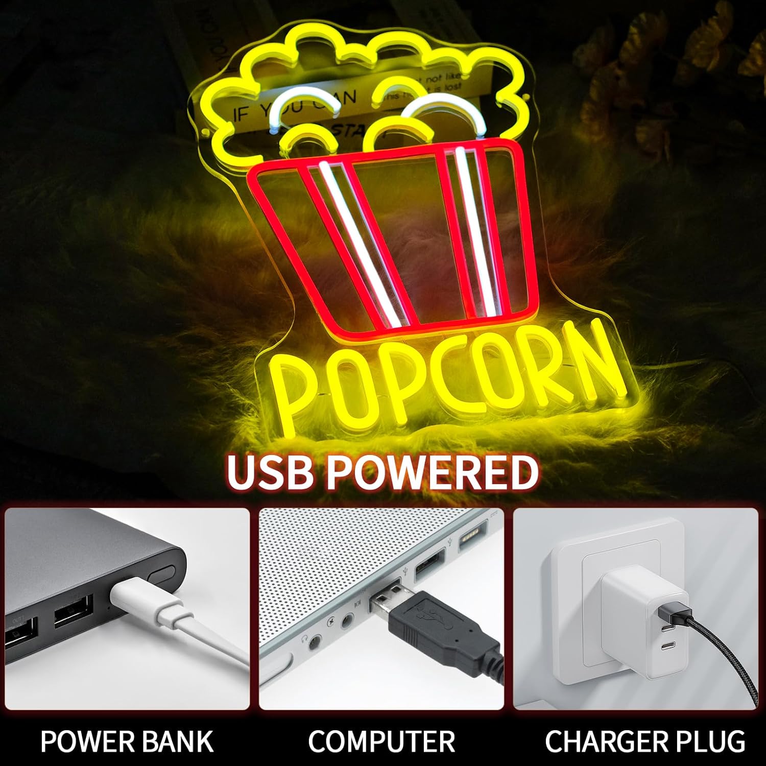 لافتة نيون على شكل الفشار قابل - مراجعة Home Cinema Food وسعره